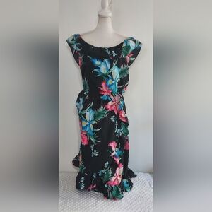 Royal Creations Hawaii Sundress XL Floral Off The Shoulder Ruffles Flare Black